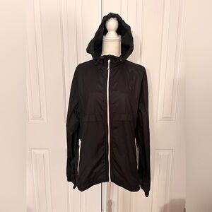 OLD NAVY Women Hooded Wind Breaker Jacket, White Zipper, Navy Bleu, Size Large